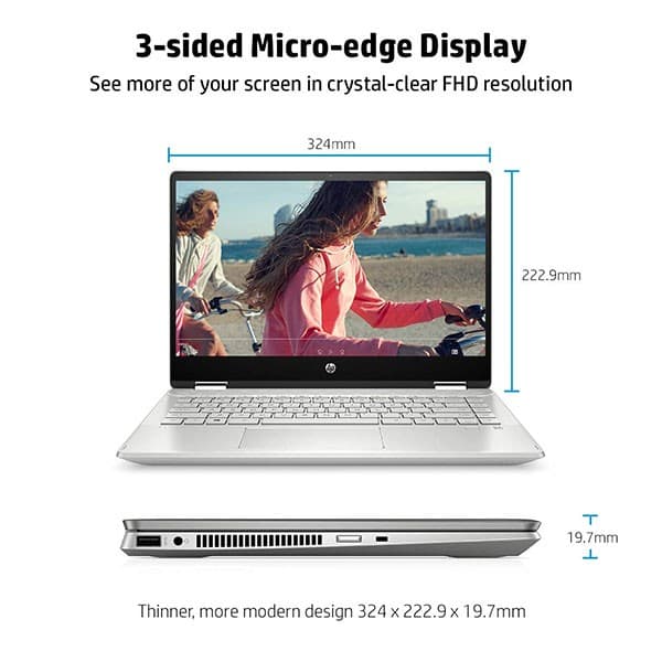 HP Pavilion dh1181tu x360 Intel Core i3 Touchscreen 14 inches FHD Laptop (i3-10110U/8GB/256GB SSD/Windows 10/MS Office/1920 x 1080, LED/Mineral Silver/1.6kg) - 14-dh1181tu + Laptop Bag - 4