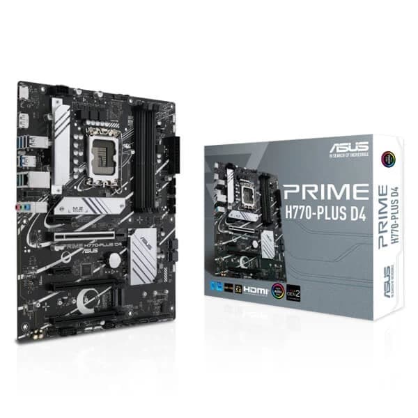 ASUS Prime H770-PLUS D4 Intel H770 (13th, 14th and 12th Gen) LGA 1700 ATX Motherboard with PCIe 5.0, 3xPCIe 4.0 M.2 Slots,DDR4,2.5Gb LAN,DisplayPort, HDMI,USB 3.2 Gen 2 Type-C,Thunderbolt™ (USB4®) Support - 1